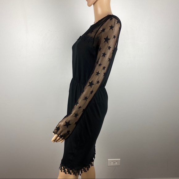 NEW ANNA SUI BLACK SHEER STAR DETAIL LONG SLEEVE MINI DRESS - Picture 5 of 8